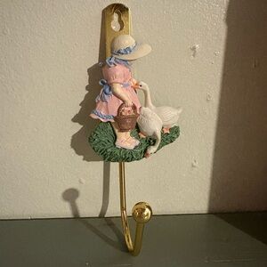 Avon Pink and Blue Girl with Geese Wall Hook